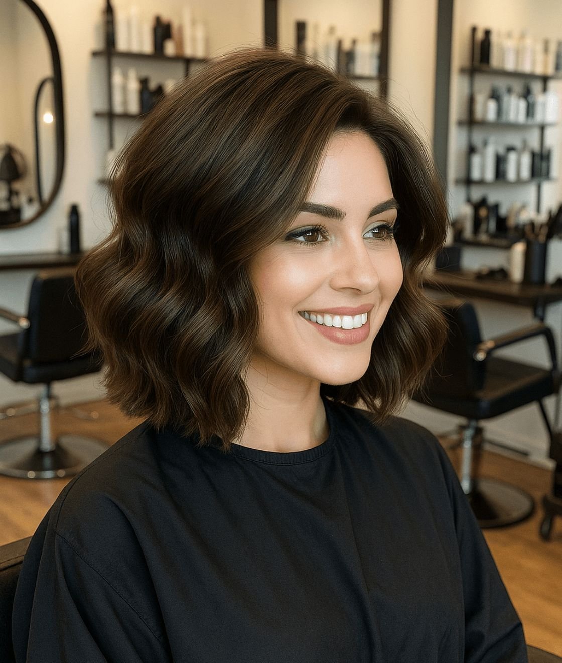 Hair stylist client with voluminous lob